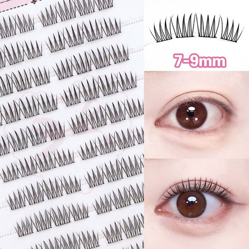 WooBerry 노글루 가닥속눈썹 7-9mm 짧은 아이돌 속눈썹 내추럴 포인트형 속눈썹 아이래쉬 10줄 80PCS, 1개, 블랙라인