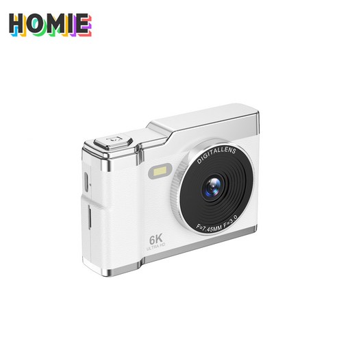 HOMIE 디지털카메라 6400W 픽셀카메라 2.4인치 고화질 미니 카메라 128GB 소형으로 휴대하기 편하고, 하얀색