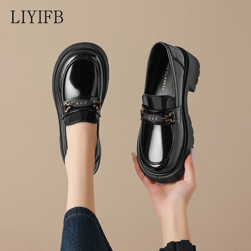 LIYIFB 소가죽 여성 통굽 로퍼 5cm 발편한 키높이 구두