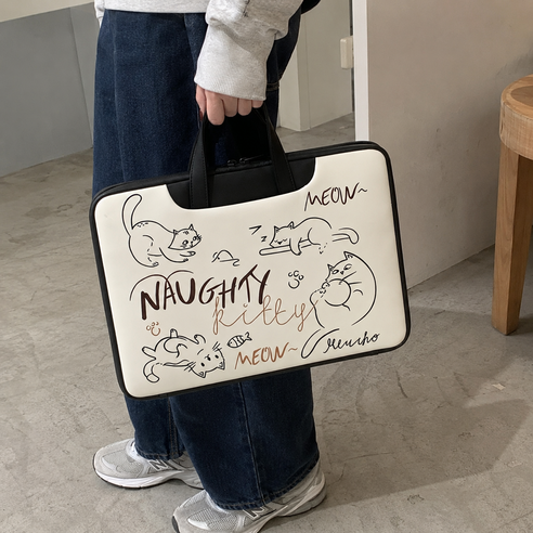 오염에 강한 방수 귀여운 캣 드로잉 감성 노트북 핸드백 가방 휴대용 케이스