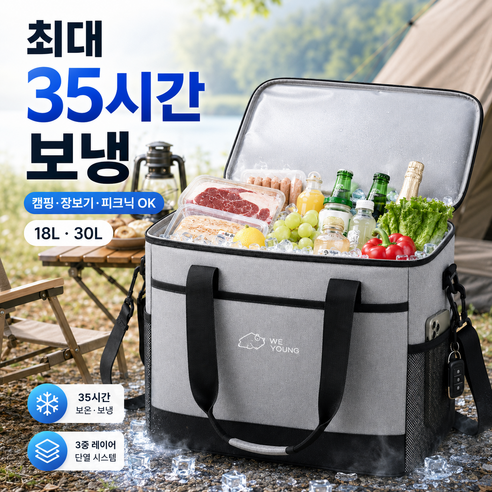 아이스온 소프트 쿨러백 보냉백 18L 30L 캠핑 피크닉 도시락 보온보냉가방 대용량 아이스백, 1개, 포그그레이