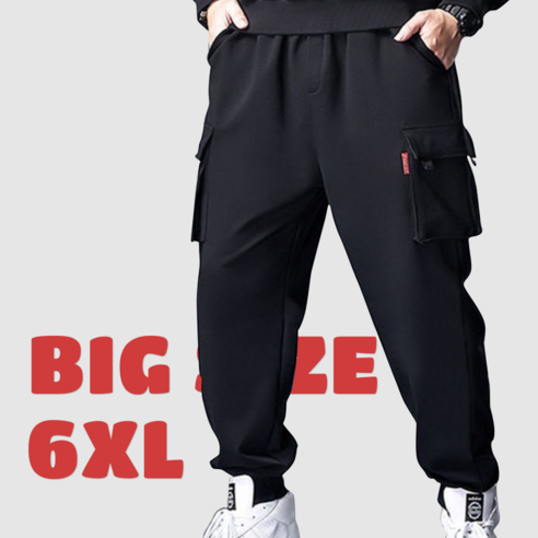 2XL-6XL 비크네 빅사이즈 사방스판 카고 트레이닝 조거팬츠, 블랙