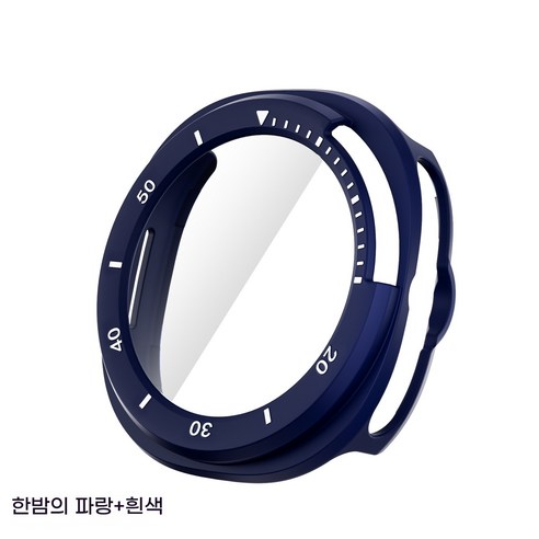 갤럭시 워치 8 Classic 갤럭시워치8클래식 호환 풀커버 케이스 범퍼 강화유리 액정보호필름 일체형 케이스 세트 갤럭시워치8강화유리 방충돌 일체형 스마트워치 전방위 보호, 원피스(강화필름 포함), 미드나잇 블루 + 화이트