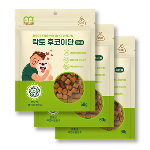 단호박 야채 강아지 단백질 고구마 면역력 건강간식 휴매니존 락토 후코이단 츄어블 3개, 60g