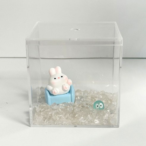 마리모 키우기 어항 세트 투명 미니 어항, 1개, 블루토끼