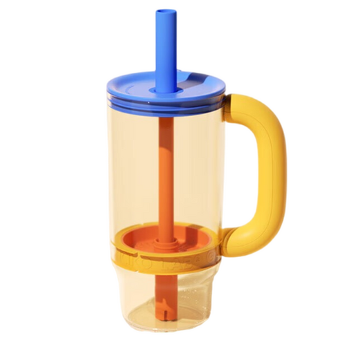 차코랩 거름망이 달린 스트로 투명 텀블러 1180ml, 옐로 + 오렌지 + 블루, 1개
