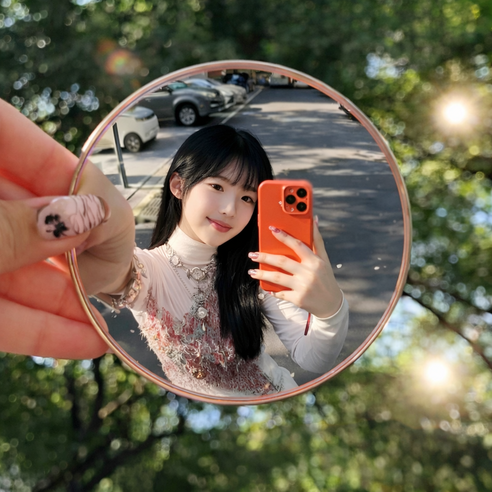 바로유즈 휴대용 볼록거울 여행 셀카 촬영용 9.5cm 전용 보관파우치 세트, 1개, 메탈실버L