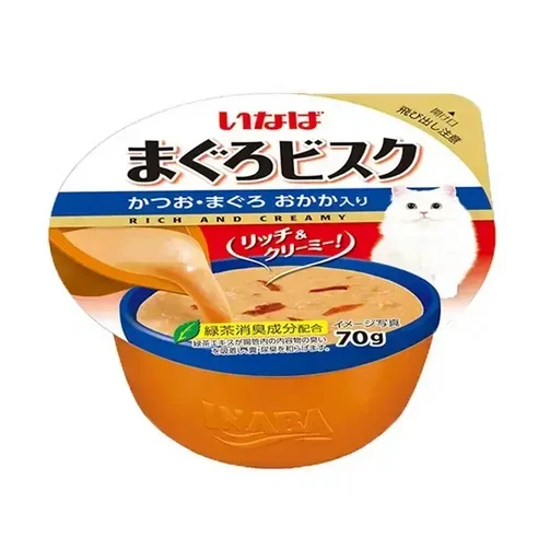 [오늘까까] 이나바 챠오 비스크 컵 고양이 간식, 혼합맛(가다랑어&참치&가다랑어포), 70g, 6개