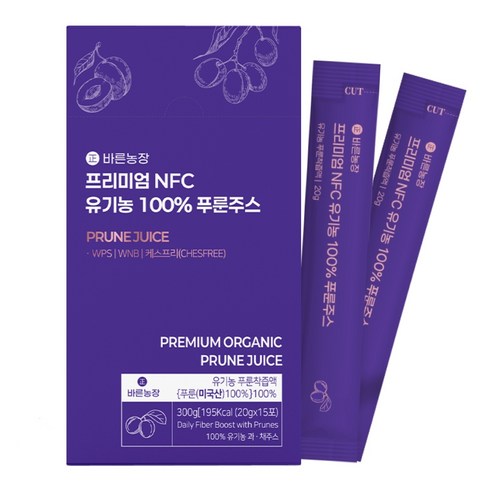 효과빠른 유기농 푸룬주스 물 한방울 넣지않은 진한 바른농장 NFC 착즙, 1개, 300g