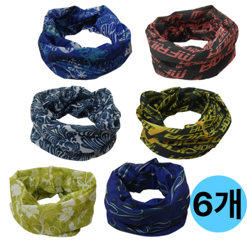6개세트(6 Pack) 넥워머 멀티스카프 여름 자외선차단 스포츠 자전거 등산 낚시 넥게이터 패턴