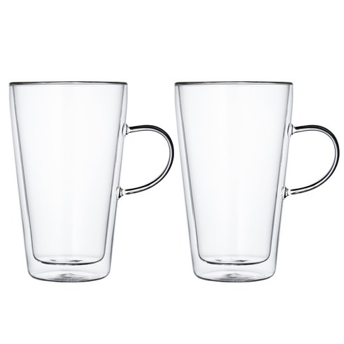 도노본 이중 내열 유리컵 홈카페 핸들 머그컵 400ml 2개, 1개, 투명