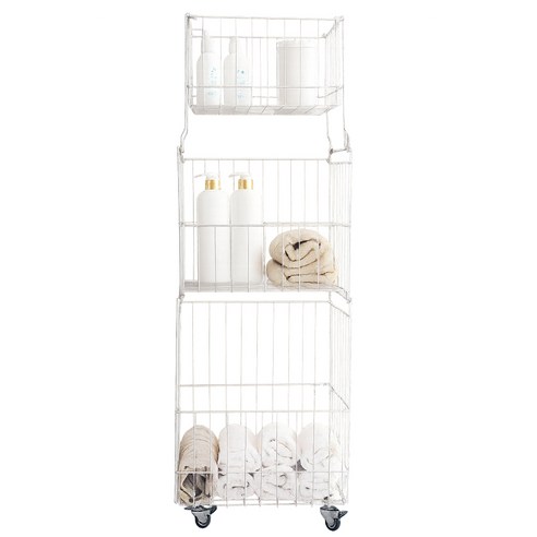 리빙제이 리얼 올 스텐 304 이동식 대용량 세탁 빨래바구니 보관 통 트롤리 2단