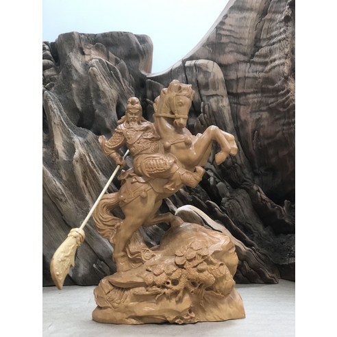 關公騎馬木雕像武財神擺件鎮宅招財風水, 黃楊木- 雕像/藝術品| 酷澎