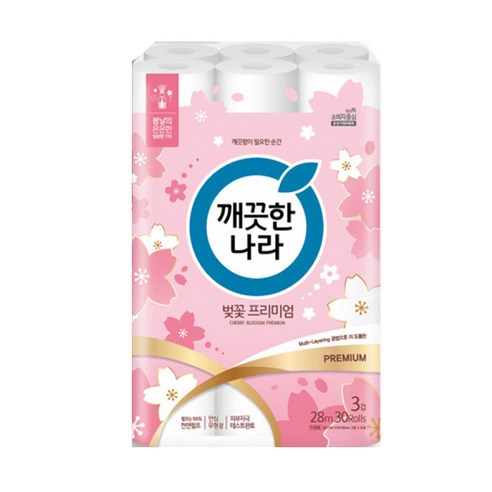 깨끗한나라 벚꽃 프리미엄 3겹 28M 30롤 X1팩 솔직 후기 | 실사용자 리뷰 분석 - 상품 이미지 1