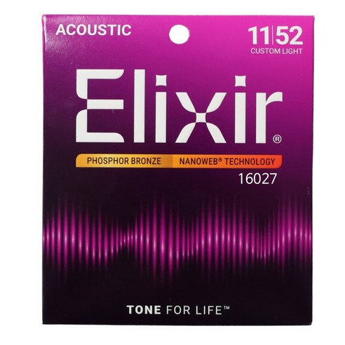 엘릭서 기타줄 나노웹 포스포브론즈 커스텀 라이트 16027 Elixir 통기타 스트링 (011-052), 1세트