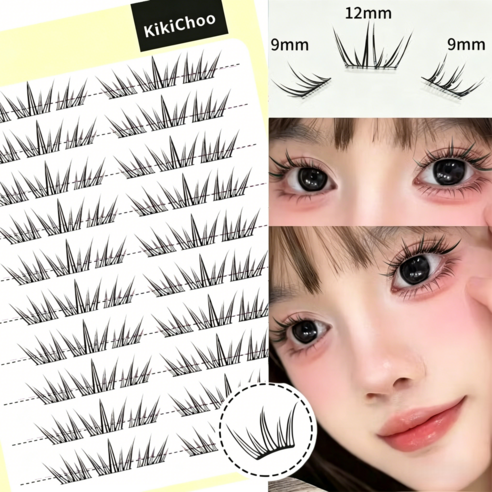 KIKICHOO 초경량 노글루 인조 속눈썹 9-12mm 풀없이 붙이는 노글루 속눈썹 원터치 속눈썹 대용량 부분 속눈썹 세트 60모, 1개, 블랙