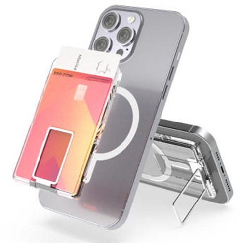 로랜텍 2장수납 맥카톡 맥세이프 카드지갑 스탠드 거치대 휴대폰 케이스, 클리어, 1개