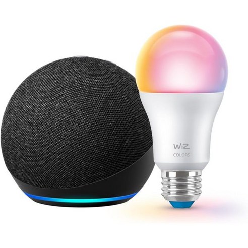 WiZ 60W A19 LED 스마트 컬러 전구가 탑재된 에코닷 최신 모델 Wi Fi에 연결 E26 베이스 음성 또는 앱으로 제어 Matter 호환 225977, Charcoal