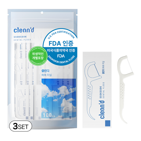 클린디 일회용 개별포장 초고밀도 폴리에탈린 고급 원사 사용 치실 100개입