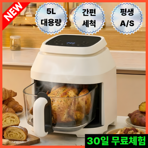 신제품 유리 에어프라이어 5L 저소음, 화이트, BR-D600