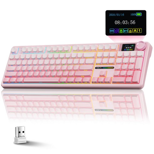 AULA 유선/무선 독립 키보드 LEOBOG 기계식 키보드, F108Pro그라데이션 파우더, RGB 무선