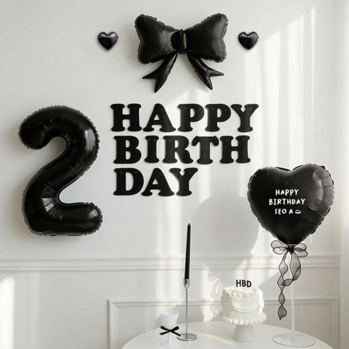 파티몬 생일 풍선 가랜드 리본 파티 용품 숫자 이니셜 세트 소품, 숫자 2 풍선 리본 생일 풀팩