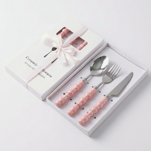 커트러리 세트 3종 홈카페 집들이선물 답례품, 1세트, 스푼,포크,나이프, 02.핑크