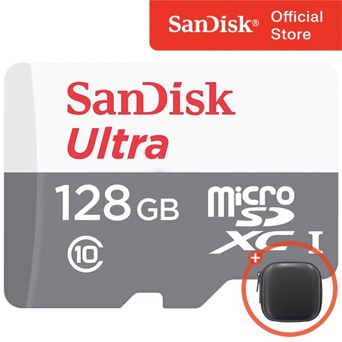 샌디스크 울트라 라이트 마이크로 SD 카드 + 보관 케이스 패키지, 128GB, 1개