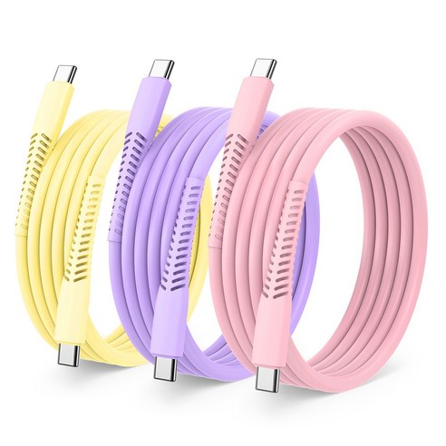 루미아코어 단선방지 PD 60W C to C 초고속충전 케이블 3개입, 혼합색, 1세트, 2m