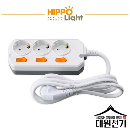 HiPPO 히포 국산 개별 스위치 멀티탭 3구 16A 통합 개별 절전 안전 접지