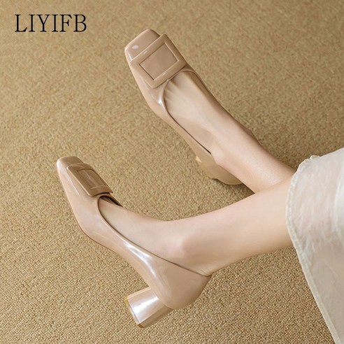 LIYIFB 여성 소가죽 펌프스구두 미들힐 빅사이즈 여성단화 260-220