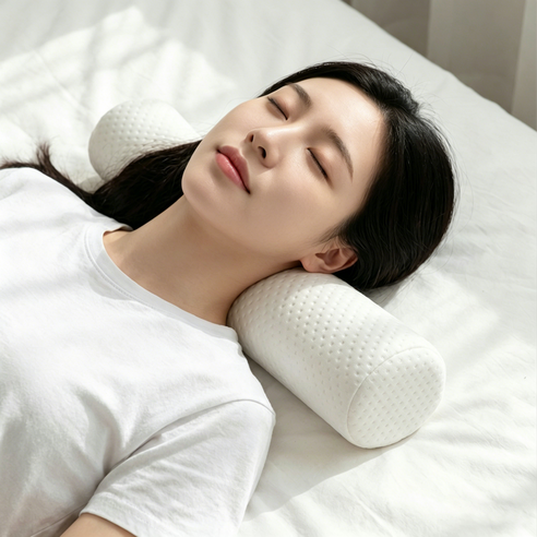 Yzontro 말랑말랑 조용한 원형 떡베개 경추베개 넥케어, 1개, 화이트