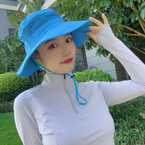 여성용 등산모자 경량 통기성 사파리 챙모자, 블루