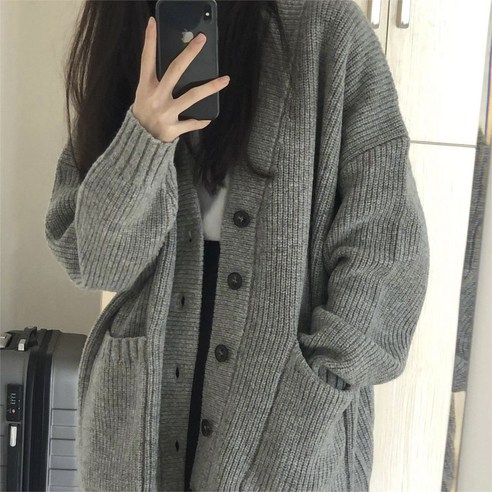 투니스 여성 루즈핏 V넥 부드러운 가디건