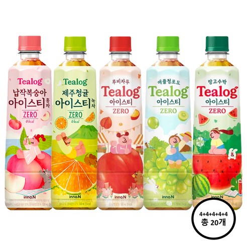 티로그 아이스티 제로 (납작복숭아 제주청귤 루비자두 애플청포도 망고수박) 500ml 각 4개씩 총 20입