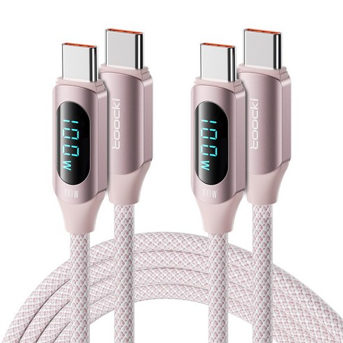 TOOCKI 알루미늄 합금으로 디스플레이 C-C 100w 고속 충전케이블, 1m, 핑크, 2개