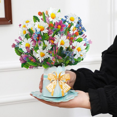 3D 입체 축하카드 꽃다발 카드 생일카드 기념일 특별한카드 예쁜카드 플라워 팝업 생일 감사 엽서, 데이지