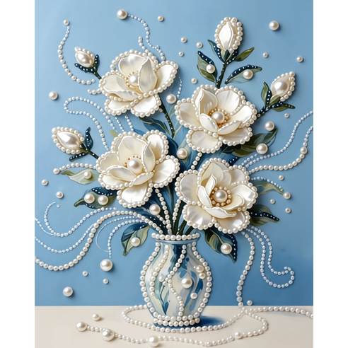 호우맘 3D 진주 보석십자수 캔버스형 DIY 키트 40 x 50 cm, HM008-치자꽃, 1개