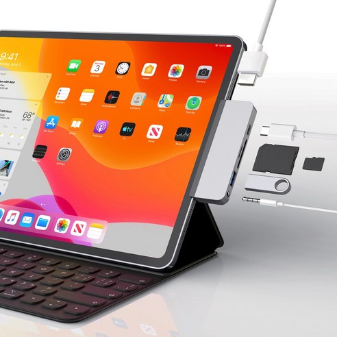 하이퍼드라이브 6in1 USB-C 멀티허브 도킹스테이션 4K HDMI 60W PD충전 아이패드/노트북 호환 (HD319B), 실버, 1개