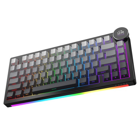 에이재즈 AK820 V2 커스텀 RGB 디스플레이 3모드 유무선 키보드, 그라데이션 측각 블랙 + 그레이, 화이트 피치축, 제조사축