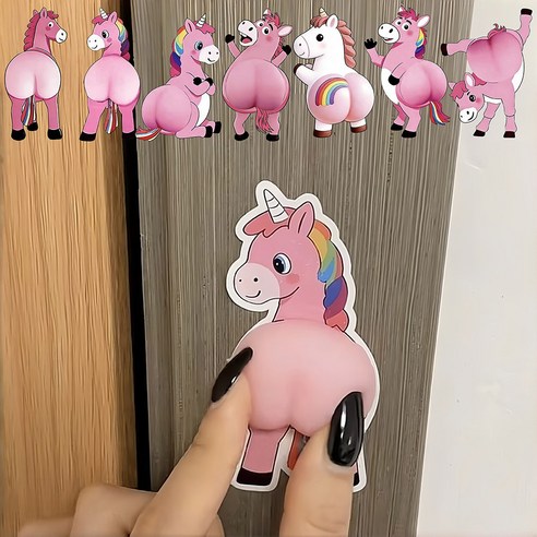 귀여운 말 캐릭터 도어가드 물 캐릭터 도어가드 스티커 문콕방지 도어쿠션, 7개, Pink