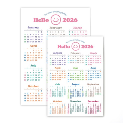 2026 포스터 한장 달력 연력 플래너 컬러감성 1년계획 캘린더 (B4+A3 Size), 1세트, 1. 스마일