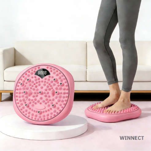 WINNECT 360회전 발바닥 지압 마사지판 허리 스트레칭 발지압 스텝퍼 발지압판 스탭퍼 스마트 디지털 디스플레이 회수 칼로리 시간 표시, 핑크, 1개
