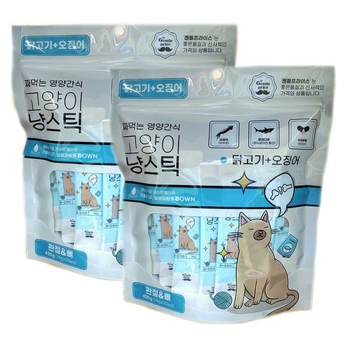 젠틀프라이스 고양이 냥스틱 짜먹는 간식 30p, 420g, 2개, 혼합맛(닭고기/오징어)