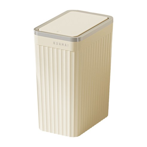 KUAHAI 가정용 원터치 휴지통 욕실 화장실 쓰레기통 10L, 크림화이트