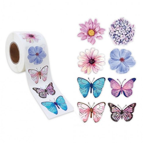 8종 플라워 나비 대용량 스티커 2.5cm, 혼합(S716), 1개