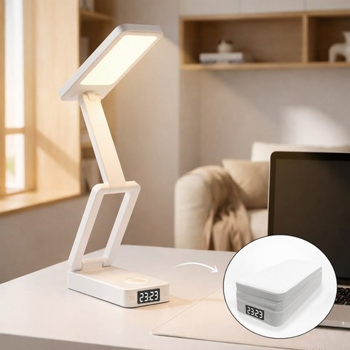 Keebright LED 책상 스탠드 접이식 터치식 3단 조광 각도조절 학습용 독서등, 무선 충전형