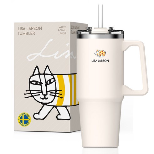 리사라르손 대용량 올스탠 텀블러 Lucky Character Package 평온의 마이키 액막이 행운 캐릭터, 1개, 900ml, 화이트