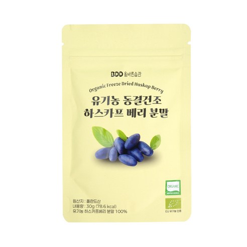 올바른습관 유기농100% 폴란드 하스카프베리 분말 동결건조, 30g, 1개