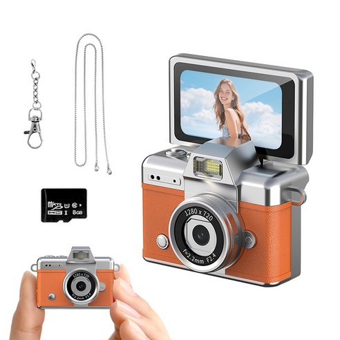 FDUCE 미니 디지털 감성 카메라 LK-027 + 8GB 메모리 카드, 1개, 오렌지